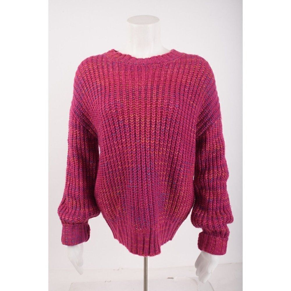 Band of Gypsies Womans Sweater Sz S Fuchsia Pink Marled drop shoulder Ribbed NWT